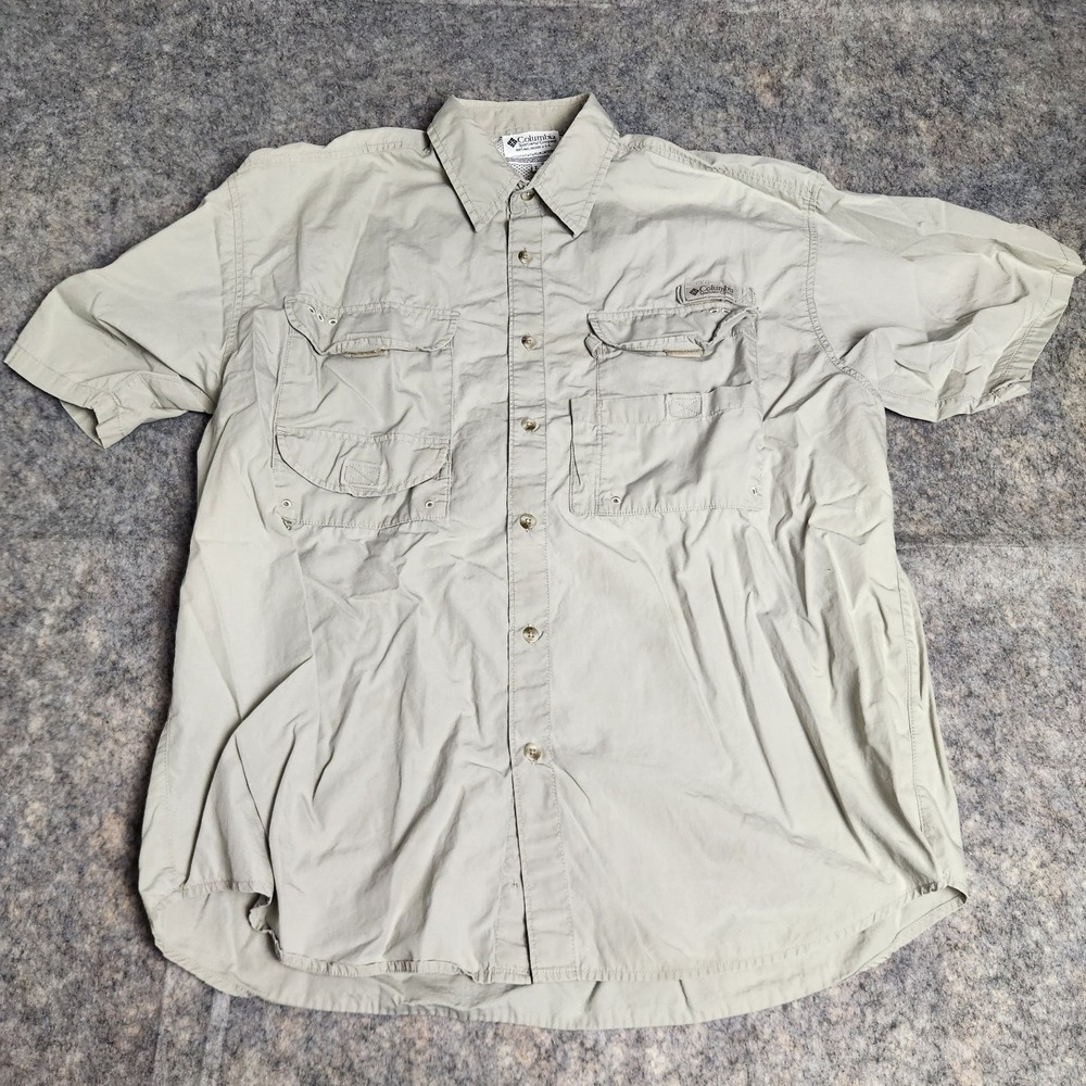 Columbia PFG VTG 90s Utility Shirt Men L Beige Mesh Vented Back Fishing Outdoor